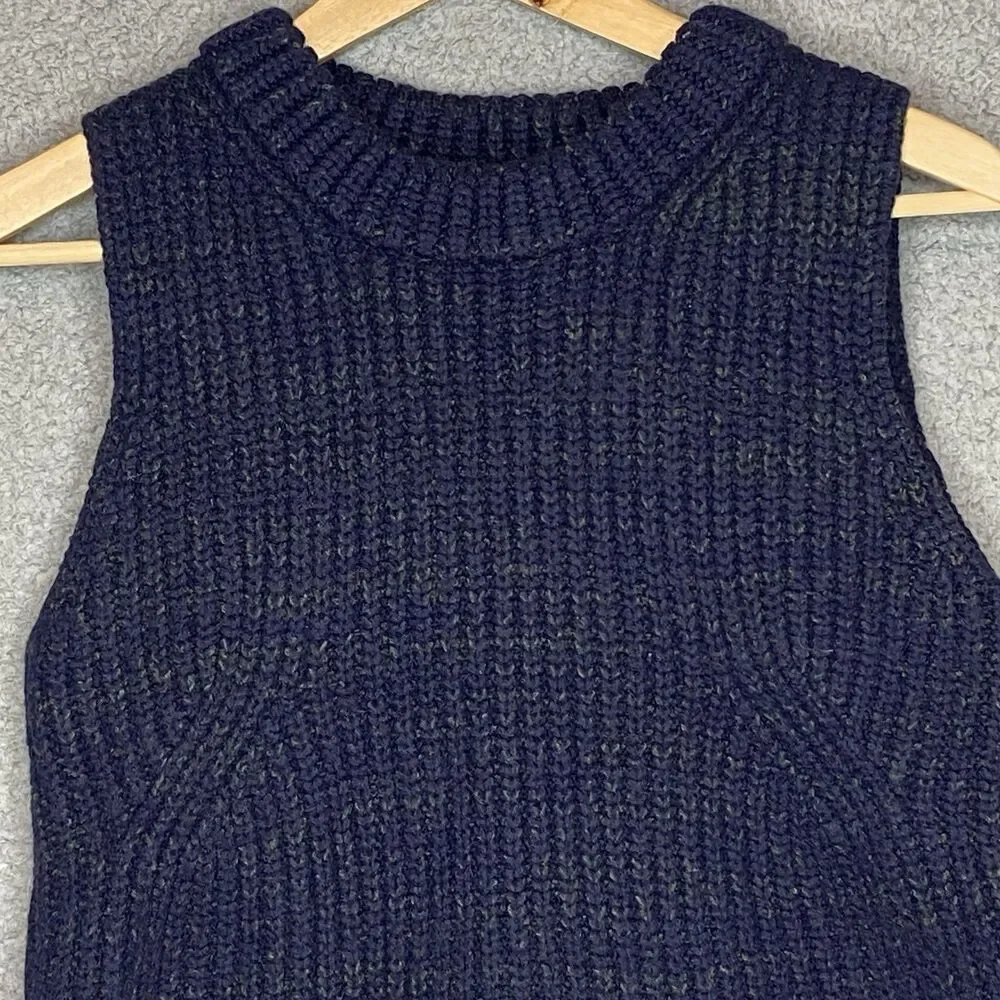 Lacoste Womens Blue Speckled Chunky Knit Sweater Vest Sz Small Asymmetrical Hem